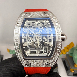 Reloj para hombre con forma de tonneau y diamantes incrustados, reloj con velcro de nailon y diamantes cultivados en laboratorio - Product Image 1