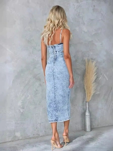 <span class=keywords><strong>Vestidos</strong></span> <span class=keywords><strong>de</strong></span> mezclilla <span class=keywords><strong>de</strong></span> verano con cuello halter y corte en U para <span class=keywords><strong>mujer</strong></span>, ajustados, estilo retro, con abertura sexy, para fiesta - Product Image 5