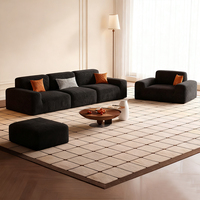 Sofá Seccional Modular Moderno, Sofá Grande en Forma de L/U de Terciopelo Negro (Diseño Bloque de Tofu) con Otomana para Sala de Estar