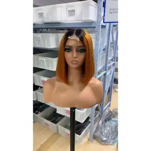 Short Bob Ombre Straight Human Hair Lace Front Wigs Virgin Remy Hair With Baby Hair 180 Density