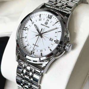 Montre-bracelet étanche personnalisable pour homme, grand cadran, affichage du calendrier, bracelet en acier, cadran noir et blanc, montre à quartz classique pour affaires - Product Image 1