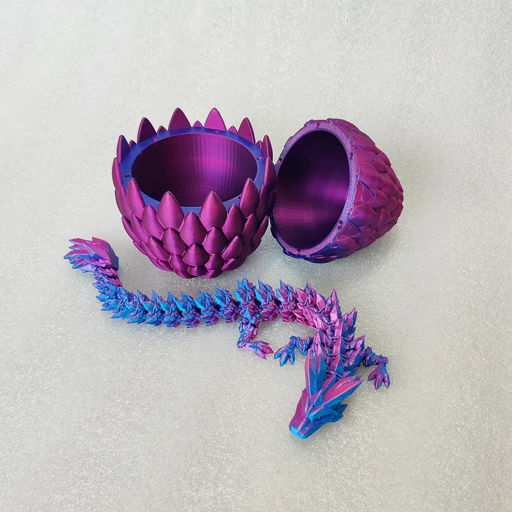 Hot Selling Tabletop 3D Printed Articulated Dragon for Gift Custom Purple Crystal Dragon Egg PLA FDM 3D Printing Service