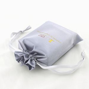 Sacs en satin à cordon tressé avec pompon, pour chaussures, extensions de cheveux et grandes perruques, avec logo personnalisé - Product Image 5