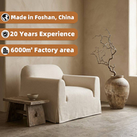 Fauteuil Wabi Sabi avec housse en lin, structure en chêne américain massif, fauteuil d'appoint individuel avec coussin en mousse haute densité