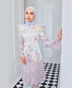 OEM ODM Modern Muslim Dress Abaya And Baju Kurung From Malaysia Featuring Hand Drawn And Puff Printing
