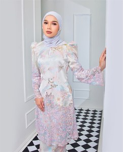 OEM ODM Modern Muslim Dress Abaya and Baju Kurung From Malaysia Featuring Hand Drawn and Puff Printing - Product Image 5