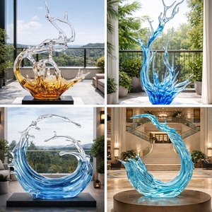 Escultura Abstracta de Resina Transparente, Cristal de Platino, Piedra Taihu, Decoración de Entrada de Hotel, Ondas Auspiciosas de Alta Gama - Product Image 2