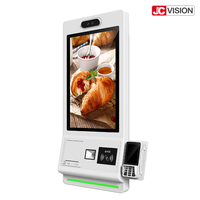Kiosco de autoservicio con pantalla táctil de 2 pulgadas JCVision para restaurantes, con sistema POS, lector de códigos QR, lector de tarjetas NFC e impresora.