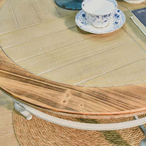 Innova Hand Painted European Vintage Rustic <b>Wooden</b> <b>Coffee</b> <b>Table</b> <b>Metal</b> Base Dining Side <b>Table</b> Living Room Foldable Easy Assembly - Product Image 6