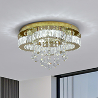 Plafonnier LED moderne en acier inoxydable doré à 3 couleurs changeantes avec cristaux pour l'éclairage du salon