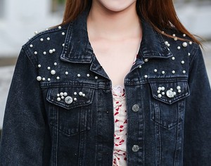 Beliebte Hochwertige Lässige Luxus-Damen-Perlen-Kurz-Denim-Jacke Blaue Langarm-Jeansjacke für Frauen - Product Image 5