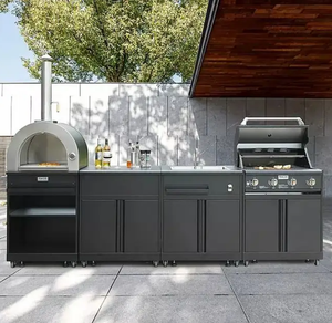 Armoire de cuisine extérieure moderne en acier inoxydable 304 de qualité supérieure avec finition laquée verre réfrigérateur éclairage LED évier dosseret - Product Image 6
