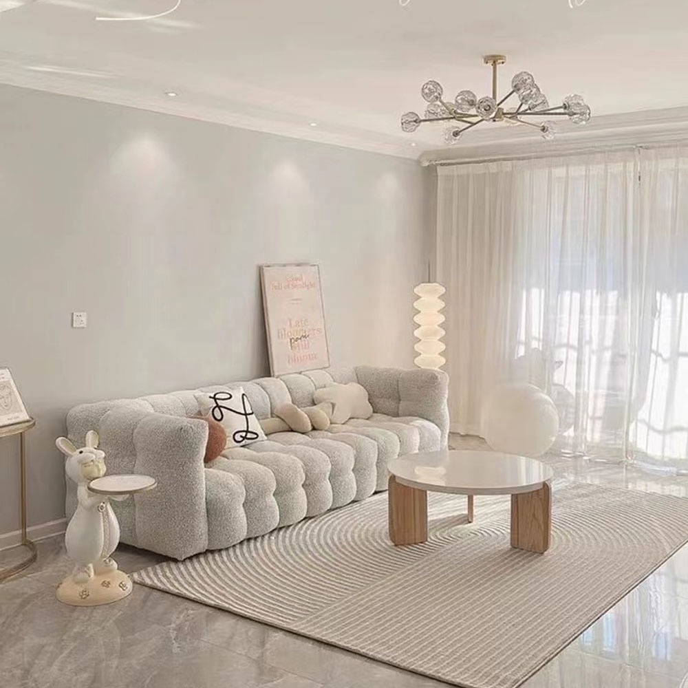 Living Room Sheepskin Settee Couch Teddy Fabric Boucle Sofa Fabric Lambskin