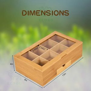 <b>Acrylic</b> Lid Jewelry Box Organizer Moso Bamboo Wooden Tea Bag Box With <b>Drawer</b> Afternoon Tea Box - Product Image 6