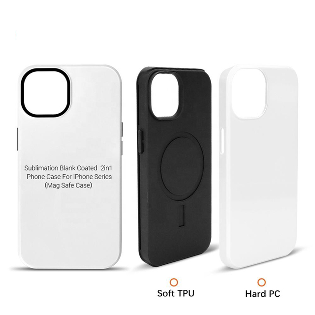 Promotional Gifts Sublimation Printing Blank Sublimate 2 in 1 3D Coated Wireless Magnetic Phone Case for iPhone 15 14 Pro