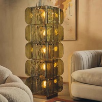 Lampadaire Moderne de Luxe en Acier Inoxydable et Verre, Empilable, Vert Texturé, pour Projet Hôtelier, Salon, Villa