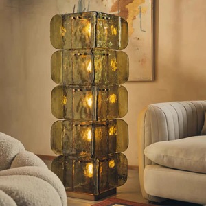 <span class=keywords><strong>Lampada</strong></span> da Terra Moderna di Lusso in Acciaio Inossidabile e Vetro, Luce Verticale Impilabile Verde Testurizzata per Progetti Alberghieri, Soggiorni e Ville - Product Image 2