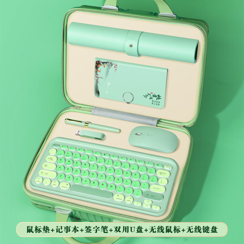 X-Series Green Peach & Plum Notebook Mouse Pad, Keyboard, Mouse Pen, USB Flash Drive, and Suitcase [6-Piece Set]