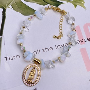 Bracelet plaqué or 18 carats Vierge <span class=keywords><strong>Marie</strong></span>, délicat, <span class=keywords><strong>avec</strong></span> perles <span class=keywords><strong>de</strong></span> cristal <span class=keywords><strong>de</strong></span> guérison pavées <span class=keywords><strong>de</strong></span> zirconiums cubiques, bijoux religieux spirituels - Product Image 6