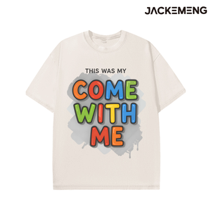 Camiseta Oversize de Algodón Lavado con Estampado 'Come With Me', Estilo Retro Urbano, para Uso Diario Informal, Venta al por Mayor desde Almacén en EE. UU. - Product Image 3