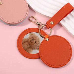 Promotion Cheap Travel Round <b>Compact</b> Pocket <b>Mirror</b> Pink Custom Logo Hand Portable PU Folding Cosmetic <b>Mirror</b> Keychain - Product Image 3