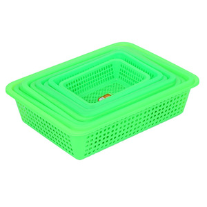 Escurridor Cuadrado de Plástico Verde, Cesta Apilable para Frutas y Verduras, Tamaño S - Product Image 4