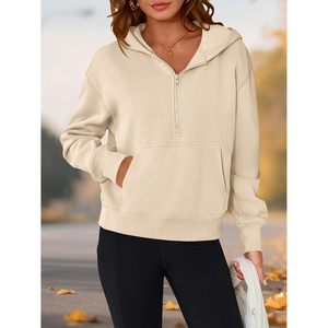 FOXA Women's Half <b>Zip</b> Hoodie Long Sleeve <b>Cropped</b> Oversized Sweatshirt Fashion Y2K Pullover Casual Wear - Product Image 4