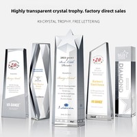 Trofeo de Cristal Tallado de Alta Calidad con Letras Personalizadas, Columna Cuadrada Transparente, Estrella de Cinco Puntas, HF-989, Premios Anuales
