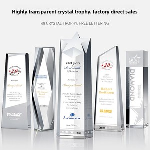 Trofeo <span class=keywords><strong>de</strong></span> <span class=keywords><strong>Cristal</strong></span> Tallado <span class=keywords><strong>de</strong></span> Alta Calidad con Letras Personalizadas, Columna Cuadrada Transparente, Estrella <span class=keywords><strong>de</strong></span> Cinco Puntas, HF-989, Premios Anuales - Product Image 2