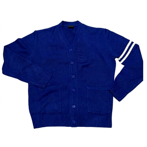 Cárdigan de Punto Azul con Cuello en V y Manga Larga, con Bolsillos con Logotipo, para Mujer, Invierno, 100% Algodón, Estilo Preppy, Cárdigan de Sororidad - Product Image 1