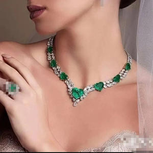 HIBRIDE Afrikanische Zirkonia 2PCS Liebe Herz Frauen Verlobung Hochzeit Halskette Schmuck Sets Für Bräute Dubai N-1560 - Product Image 5