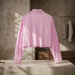 <span class=keywords><strong>Camicia</strong></span> Corta da <span class=keywords><strong>Donna</strong></span> a Righe Verticali con <span class=keywords><strong>Colletto</strong></span> a Punta, Tasche Applicate, Maniche Lunghe, Stile Casual e Streetwear, OEM all'Ingrosso - Product Image 3