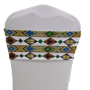 Maßgefertigte Äthiopische <span class=keywords><strong>Meskel</strong></span> / Tibeb-Stil Habesha Design Stuhlschärpen Stuhlbandagen für Hochzeiten und Veranstaltungen Eritrea Dekoration - Product Image 3