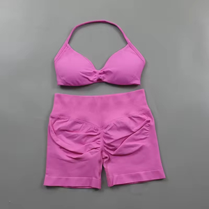 Conjunto <span class=keywords><strong>Deportivo</strong></span> <span class=keywords><strong>de</strong></span> Dos Piezas para Mujer, Top <span class=keywords><strong>Deportivo</strong></span> Halter <span class=keywords><strong>de</strong></span> Punto Transpirable con Costuras Elásticas y Shorts, Ropa <span class=keywords><strong>de</strong></span> Gimnasio - Product Image 5
