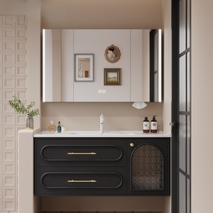French retro 304 stainless steel ceramic integrated basin honeycomb aluminum bathroom cabinet - Product Image 4