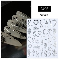 Autocollants pour ongles gothiques noirs et argentés TSZS pour Halloween, toile d'araignée, serpent, cœur, chauve-souris, crâne, décoration d'ongles autocollante