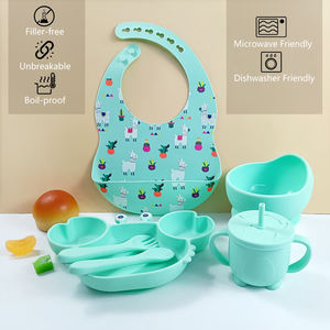 Plato de Alimentación para Bebés con Ventosa, Material de Grado Alimenticio, Plato Dividido con Diseño de Animales, Babero para Bebé - Product Image 4