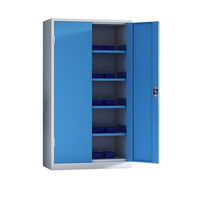 Armoire de rangement pour outils de véhicule OEM robuste, en acier renforcé, modulaire, 5 étagères, bleu et blanc, étagères personnalisables
