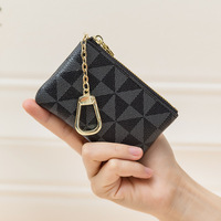 Porte-monnaie unisexe en cuir PU noir de créateur avec fermeture éclair dorée, petit portefeuille de marque, porte-cartes de crédit, pochette marron à carreaux