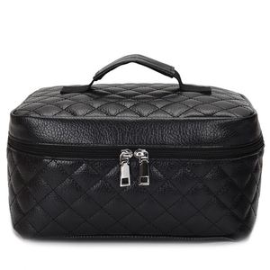 Caja de Cosméticos de Lujo con Diseño de Diamantes, Organizador de Maquillaje Portátil e Impermeable para Mujer, Bolsa de Aseo de Viaje, Estuche de Maquillaje de Cuero PU - Product Image 1
