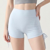 Shorts de yoga best-sellers pour femme, effet ventre plat, en Spandex/Nylon, motif uni, sans coutures apparentes, design ultra-confortable, avec cordon de serrage