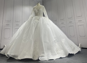 Robe de mariée de bal à manches longues, magnifique, de style arabe, avec appliques de dentelle africaine algérienne et cristaux - Product Image 2