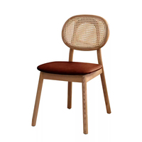Chaise de salle à manger en bois de frêne vintage moderne avec siège en cuir PU et dossier en rotin, chaise de salle à manger en bois pour hôtel, restaurant