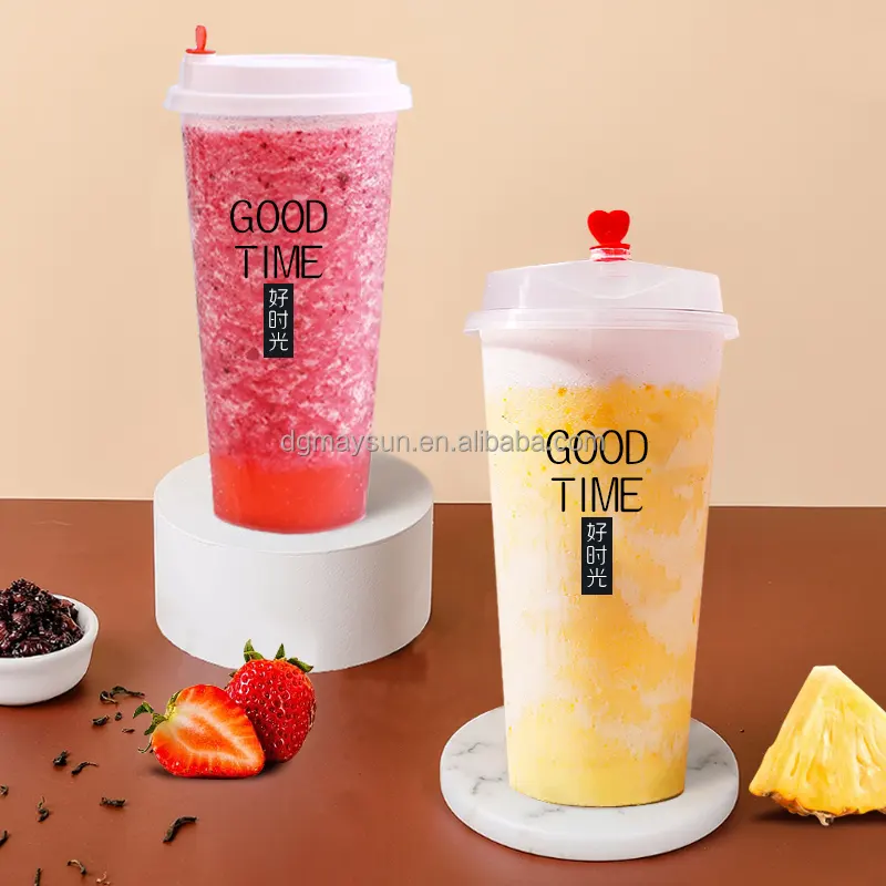 Wholesale 32oz PP disposable bubble tea plastic cups milkshake cup with lids