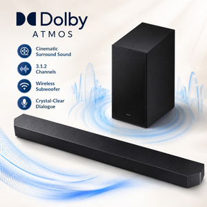 <span class=keywords><strong>Barre</strong></span> <span class=keywords><strong>de</strong></span> <span class=keywords><strong>son</strong></span> Three Star 3.1.2 avec Dolby Atmos et caisson <span class=keywords><strong>de</strong></span> basses sans fil, basses profondes, haut-parleur TV fin pour le divertissement à domicile - Product Image 1