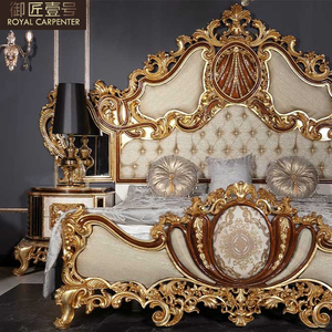 Letto Matrimoniale di Lusso Italiano 1,8m in Stile Palazzo Europeo, Legno Massello con Intagli in Foglia d'Oro per Casa, Palazzo <span class=keywords><strong>Reale</strong></span> Turco - Product Image 3