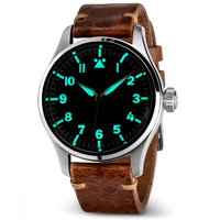 Reloj de piloto mecánico automático de lujo para hombre, esfera luminosa, puntero, pantalla, buzo disponible, cuero, goma, silicona, 5mm
