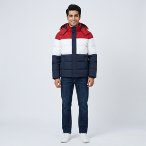Veste d'hiver personnalisée pour homme en toile noire avec col montant et logo frontal - Product Image 1