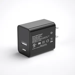 HECHOBO — chargeur mural USB type-c pd quick charge 3.0, 18/20/25w, pour téléphone android et ios, certifié UL FCC, double USB