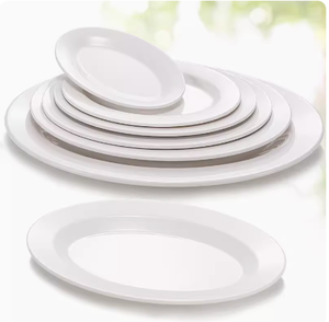 White Serving Platters for Entertaining, Fish Oval Dinner Plates, Party Serving Trays Plastic Restaurant Dishes for Meat